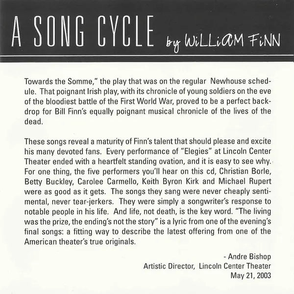 William Finn : Elegies - A Song Cycle (CD, Album)