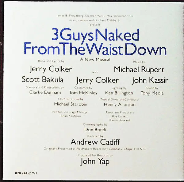 Scott Bakula, John Kassir, Jerry Colker, Henry Aronson : 3 Guys Naked From The Waist Down - A New Musical -- Original Cast Recording (CD, Album)