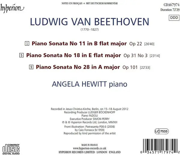 Angela Hewitt : Beethoven Piano Sonatas Op 22 - Op 31 No 3 - Op 101 (CD, Album)
