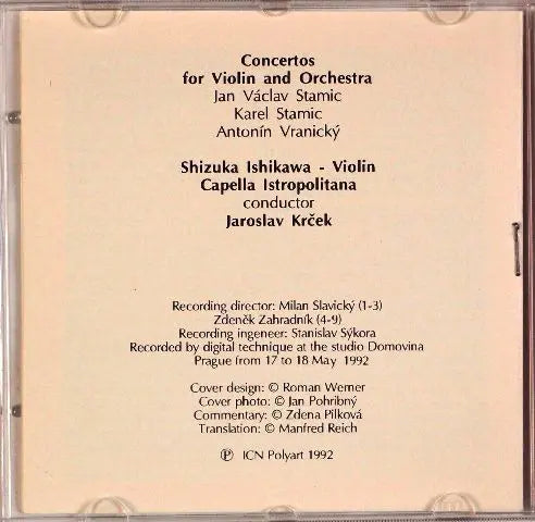 Shizuka Ishikawa, Jan Václav Antonín Stamic, Carl Stamitz, Antonín Vranický : Violin Concertos (CD)