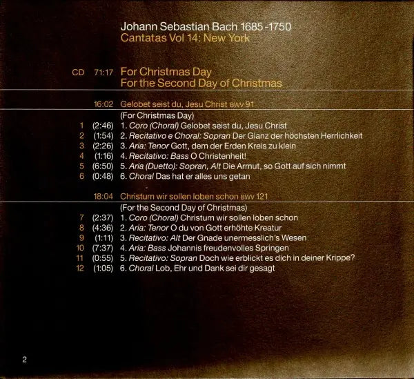Johann Sebastian Bach, John Eliot Gardiner : Cantatas Vol. 14: New York (CD, Album)