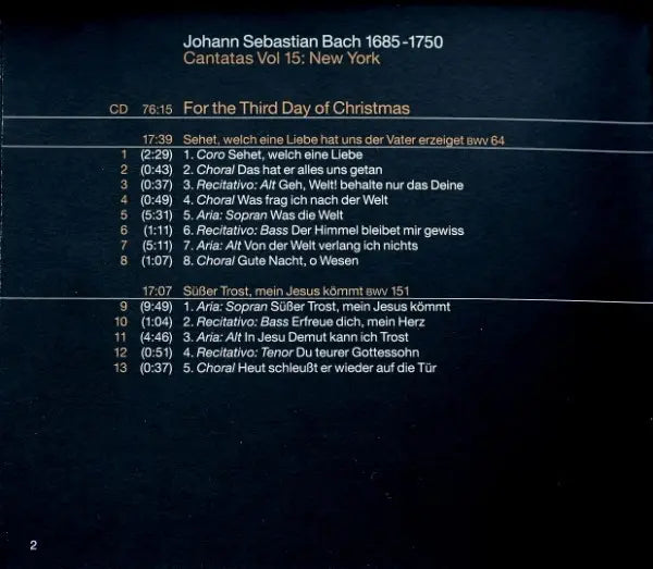 Johann Sebastian Bach, John Eliot Gardiner : Cantatas Vol. 15 : New York (CD, Album)