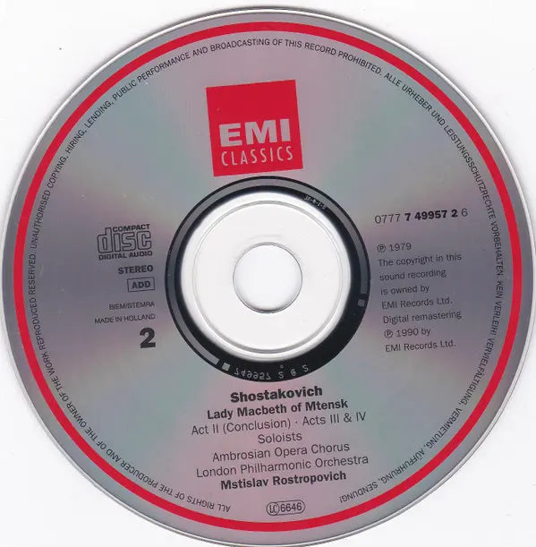 Dmitri Shostakovich - Galina Vishnevskaya, Nicolai Gedda, Dimiter Petkov, The Ambrosian Opera Chorus, London Philharmonic Orchestra, Mstislav Rostropovich : Lady Macbeth Of Mtsensk (2xCD + Box, Album, RE, RM)