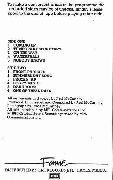 Paul McCartney : McCartney II (Cass, Album, RE)