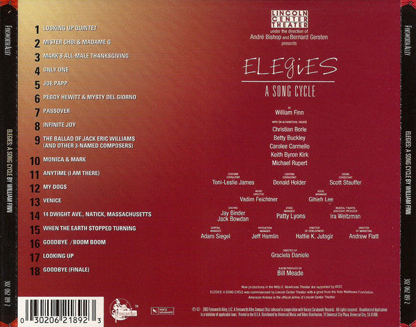 William Finn : Elegies - A Song Cycle (CD, Album)