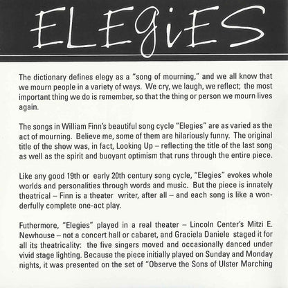 William Finn : Elegies - A Song Cycle (CD, Album)