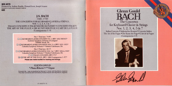 Glenn Gould, Columbia Symphony Orchestra, Vladimir Golschmann - Johann Sebastian Bach : The Concertos For Keyboard/Clavier & Strings Nos. 1, 2, 3, 4, 5, & 7; Italian Concerto; The Art Of The Fugue (Contrapunctus 1-9) (2xCD, Comp, RM)