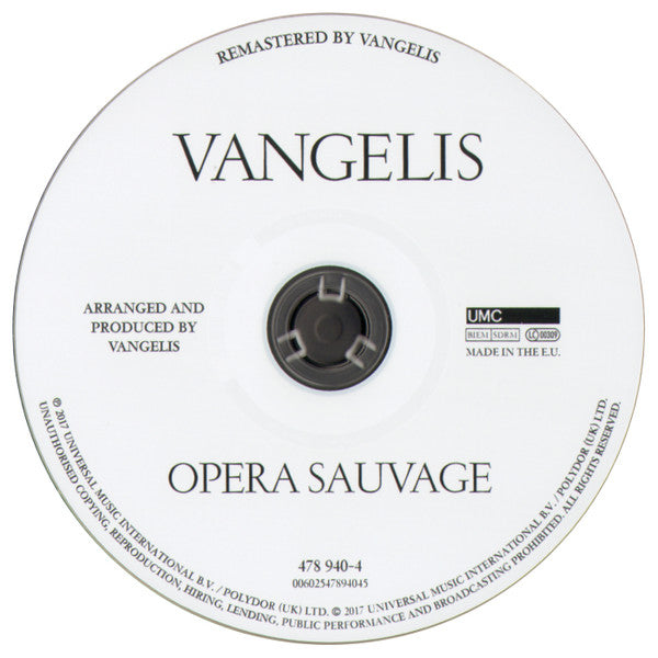 Vangelis : Opera Sauvage  (CD, Album, RE, RM, Dig)