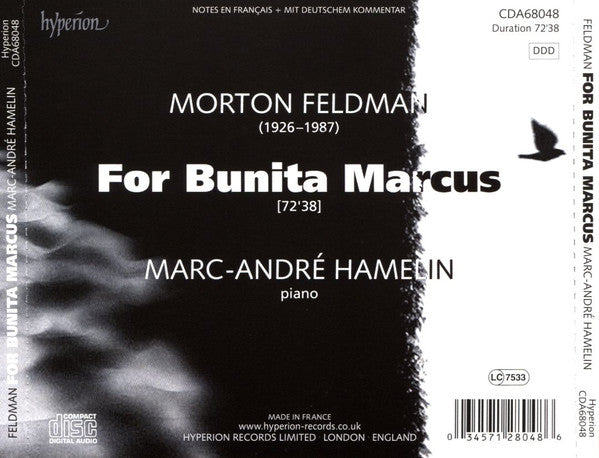 Morton Feldman - Marc-André Hamelin : For Bunita Marcus (CD, Album)