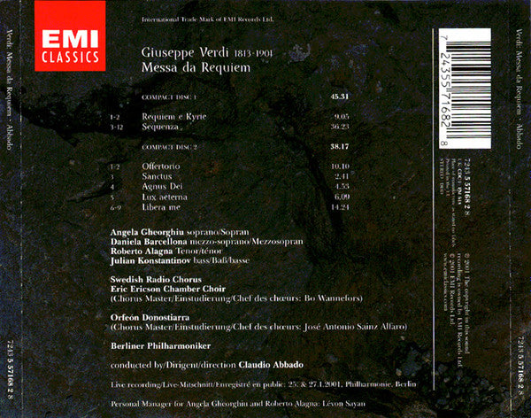 Giuseppe Verdi - Angela Gheorghiu, Daniela Barcellona, Roberto Alagna, Julian Konstantinov, Claudio Abbado, Radiokören · Eric Ericsons Kammarkör · Orfeón Donostiarra, Berliner Philharmoniker : Messa Da Requiem (2xCD, Sli)