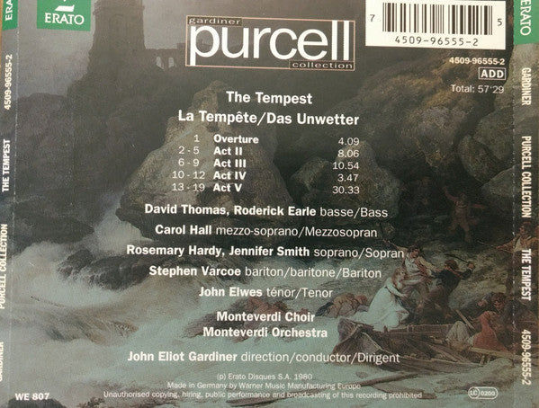 Henry Purcell, John Eliot Gardiner, The Monteverdi Choir, The Monteverdi Orchestra : The Tempest/La Tempête/Das Unwetter (CD, Album, RE)