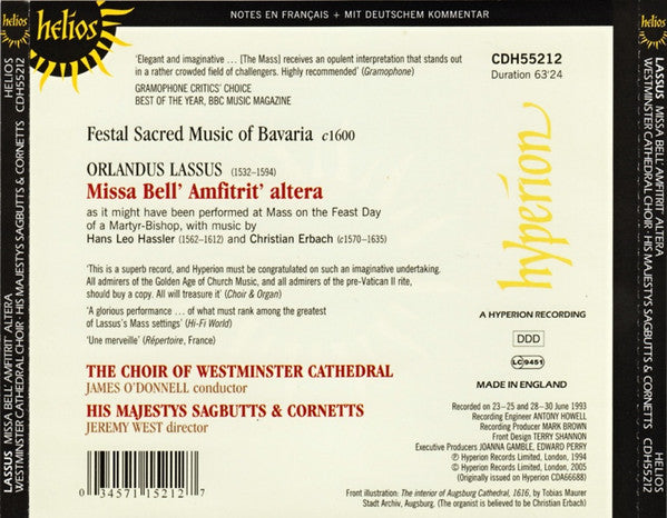 Roland de Lassus, Hans Leo Haßler, Christian Erbach - Westminster Cathedral Choir, James O'Donnell (2), His Majestys Sagbutts And Cornetts : Festal Sacred Music Of Bavaria, c1600: Missa Bell' Amfitrit' Altera (CD, Album, RE)