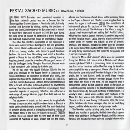 Roland de Lassus, Hans Leo Haßler, Christian Erbach - Westminster Cathedral Choir, James O'Donnell (2), His Majestys Sagbutts And Cornetts : Festal Sacred Music Of Bavaria, c1600: Missa Bell' Amfitrit' Altera (CD, Album, RE)