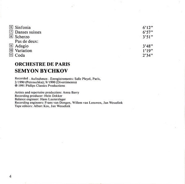 Igor Stravinsky, Semyon Bychkov, Orchestre De Paris : Petrouchka / Divertimento "La Baiser De La Fée" (CD, Album)