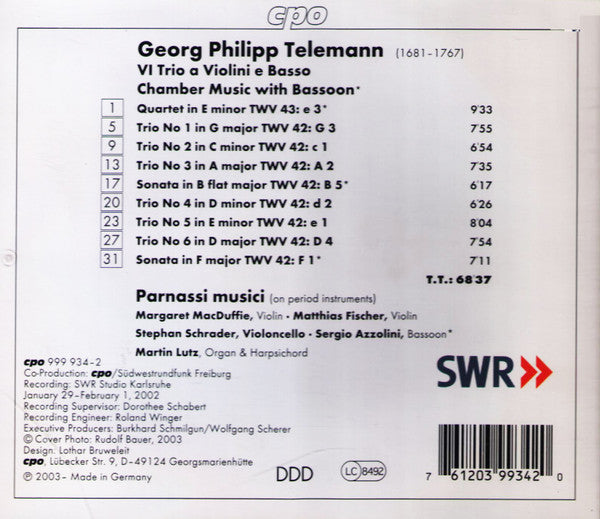 Georg Philipp Telemann - Sergio Azzolini ∙ Parnassi Musici : Trio Sonatas (CD, Album)