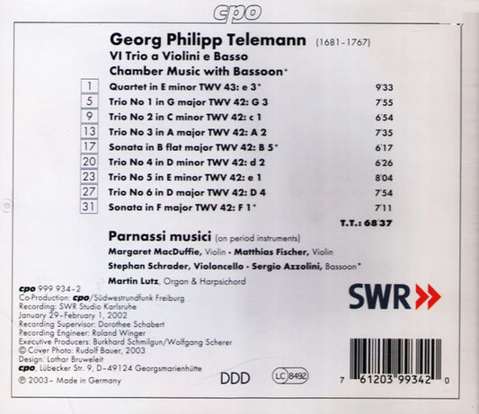 Georg Philipp Telemann - Sergio Azzolini ∙ Parnassi Musici : Trio Sonatas (CD, Album)