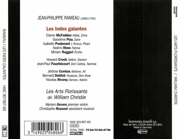 Jean-Philippe Rameau – Les Arts Florissants, William Christie : Les Indes Galantes (3xCD, Album, RP)