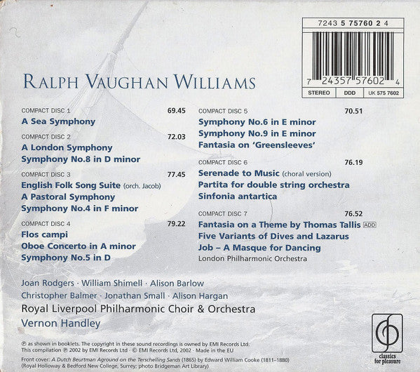 Ralph Vaughan Williams, Royal Liverpool Philharmonic Choir & Royal Liverpool Philharmonic Orchestra, London Philharmonic Orchestra, Vernon Handley : The Nine Symphonies • Job • English Folk Song Suite • Fantasia On Greensleeves • Flos Campi • Fantasia On A Theme By Thomas Tallis • Five Variants Of Dives And Lazarus • Oboe Concerto • Partita For Double String Orchestra • Serenade To M (7xCD, Comp, RM + Box)