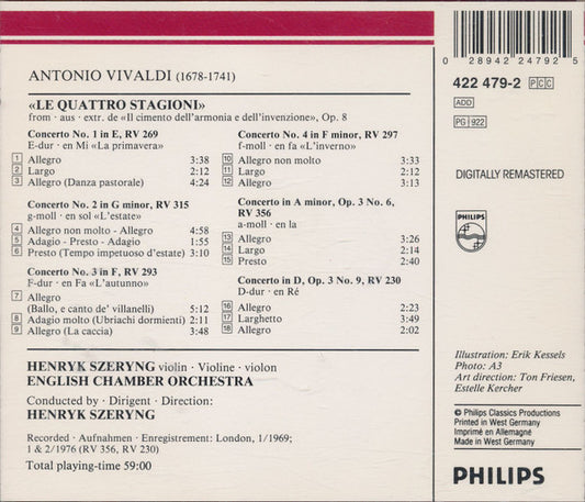Antonio Vivaldi - Henryk Szeryng, English Chamber Orchestra : Le Quattro Stagioni / The Four Seasons / Die Vier Jahreszeiten / Les Quatre Saisons / Concerti RV 356 & RV 230 (CD, Album, RE, RM)