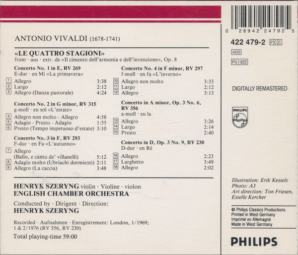 Antonio Vivaldi - Henryk Szeryng, English Chamber Orchestra : Le Quattro Stagioni / The Four Seasons / Die Vier Jahreszeiten / Les Quatre Saisons /  Concerti RV 356 & RV 230 (CD, Album, RE, RM)