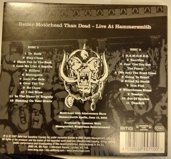 Motörhead : Better Motörhead Than Dead - Live At Hammersmith (2xCD, Album, RE, Dig)