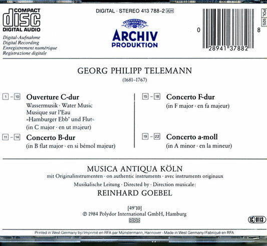 Georg Philipp Telemann - Musica Antiqua Köln • Reinhard Goebel : Wassermusik = Water Music = Musique Sur L'Eau / 3 Konzerte = Concertos (CD, Album, RP)