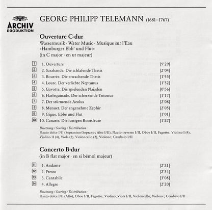 Georg Philipp Telemann - Musica Antiqua Köln • Reinhard Goebel : Wassermusik = Water Music = Musique Sur L'Eau / 3 Konzerte = Concertos (CD, Album, RP)