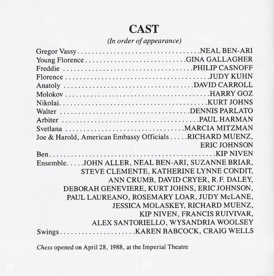 Various : Chess (Original Broadway Cast Recording) (CD, Album)