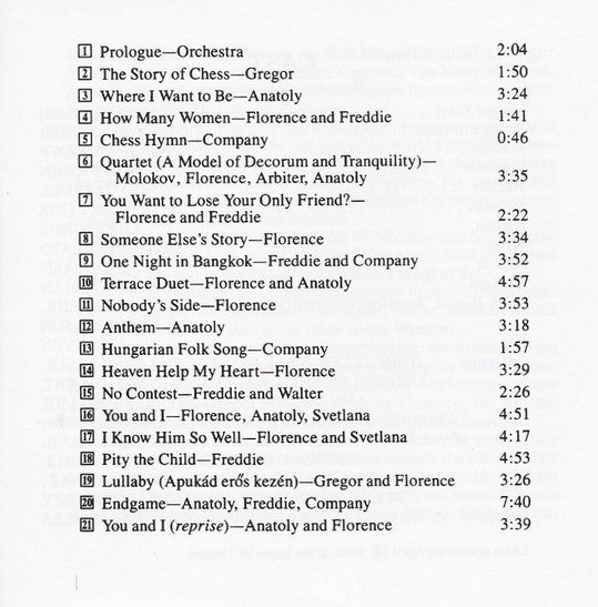 Various : Chess (Original Broadway Cast Recording) (CD, Album)