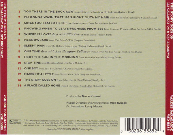 Liz Callaway : The Story Goes On: On & Off Broadway (CD, Album)