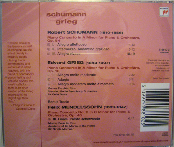 Robert Schumann, Edvard Grieg, Symphonie-Orchester Des Bayerischen Rundfunks, Murray Perahia, Sir Colin Davis : Piano Concertos (CD, Album, RE)