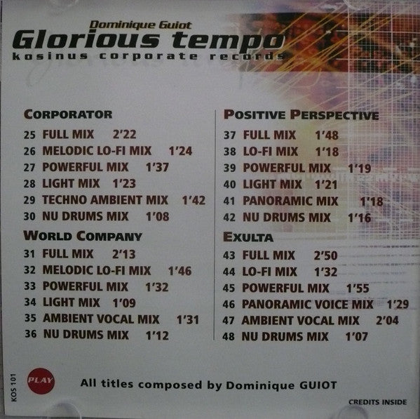 Dominique Guiot : Glorious Tempo (CD)
