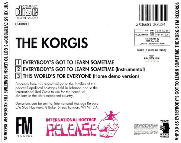 The Korgis : Everybody's Got To Learn Sometime (CD, Single)