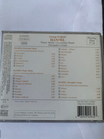 Georg Friedrich Händel : Water Music, Fireworks Music, Alexander's Feast (CD, Album)