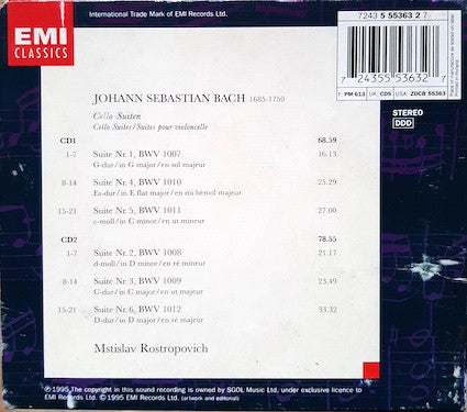 Mstislav Rostropovich - Johann Sebastian Bach : Cello-Suiten (2xCD, Album, Hol + Box)