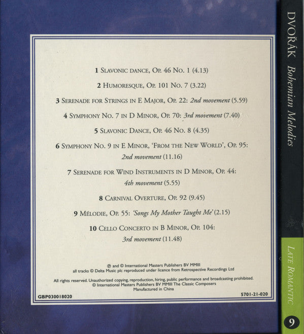 Antonín Dvořák : Bohemian Melodies (CD, Comp, Har)