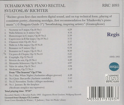 Sviatoslav Richter : Tchaikovsky Piano Music (CD, RE)