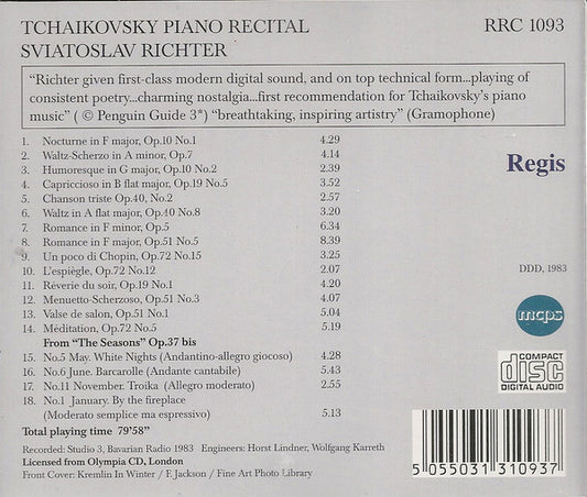 Sviatoslav Richter : Tchaikovsky Piano Music (CD, RE)