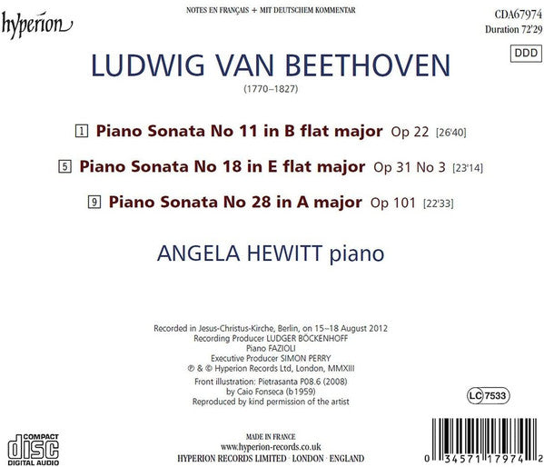 Angela Hewitt : Beethoven Piano Sonatas Op 22 - Op 31 No 3 - Op 101 (CD, Album)