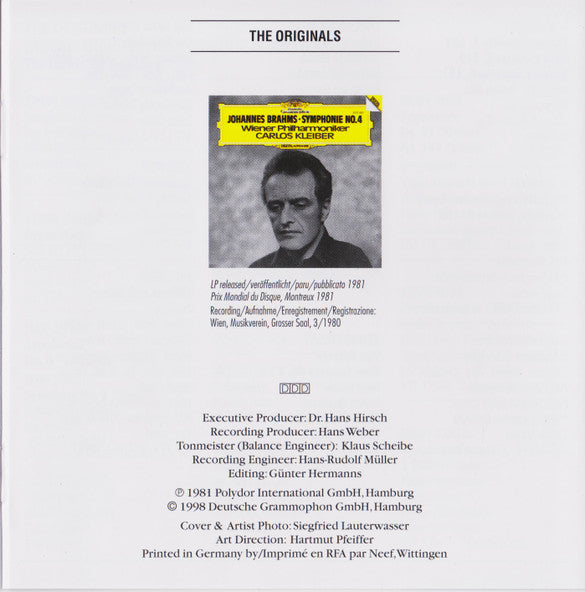 Johannes Brahms - Wiener Philharmoniker, Carlos Kleiber : Symphonie No. 4 (CD, Album, RE, RM, Son)