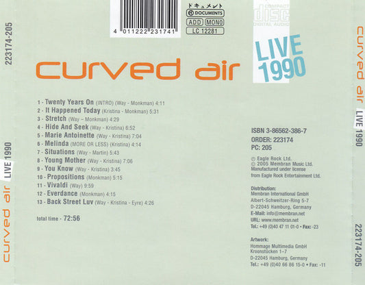 Curved Air : Live 1990 "The Hide & Seek Tour '99" (CD, Album)
