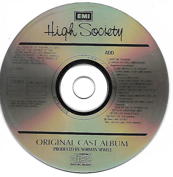 Various : High Society - Original Cast Album (CD, Album)