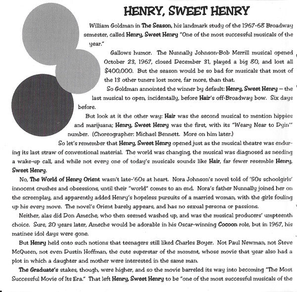 Don Ameche Co-Starring Carol Bruce With Neva Small, Louise Lasser, Alice Playten, Milo Boulton And Introducing Robin Wilson : Henry, Sweet Henry (Original Broadway Cast) (CD, Album, RE, RM)