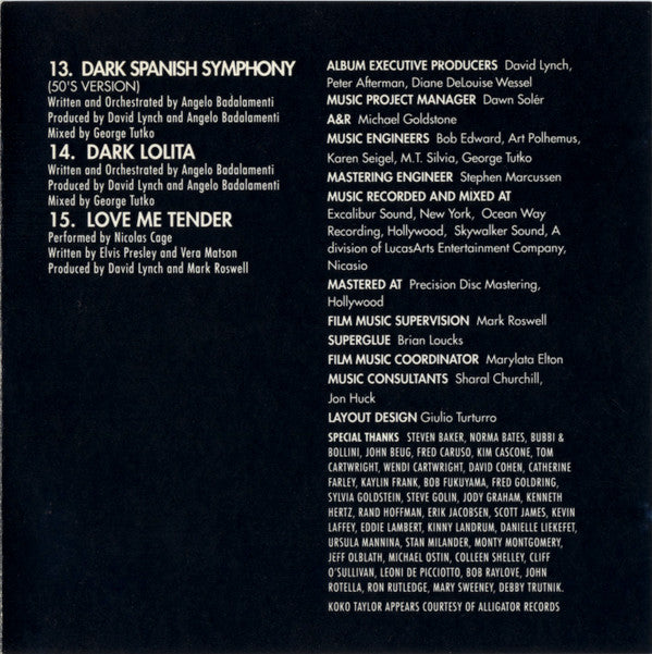 Various : David Lynch's Wild At Heart (Original Motion Picture Soundtrack) (CD, Album, Comp)