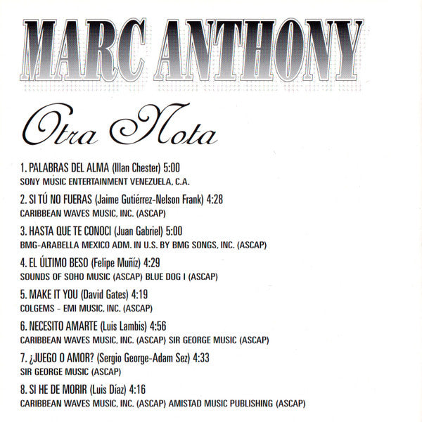 Marc Anthony : Otra Nota (CD, Album, RE)