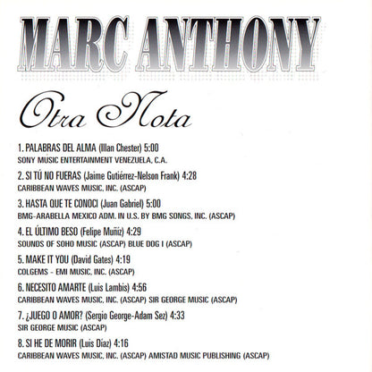 Marc Anthony : Otra Nota (CD, Album, RE)