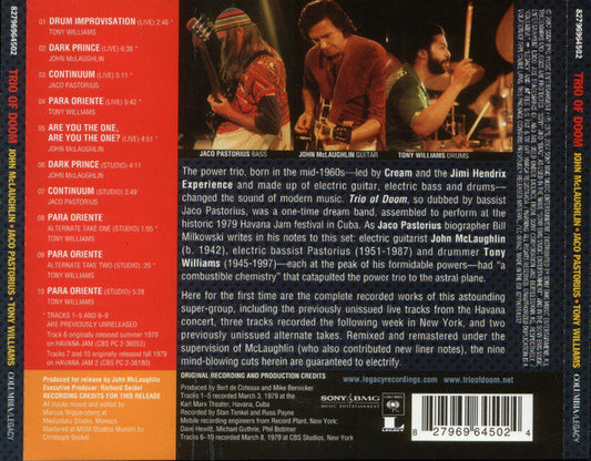 Trio Of Doom, John McLaughlin, Jaco Pastorius, Anthony Williams : Trio Of Doom (CD, Album)