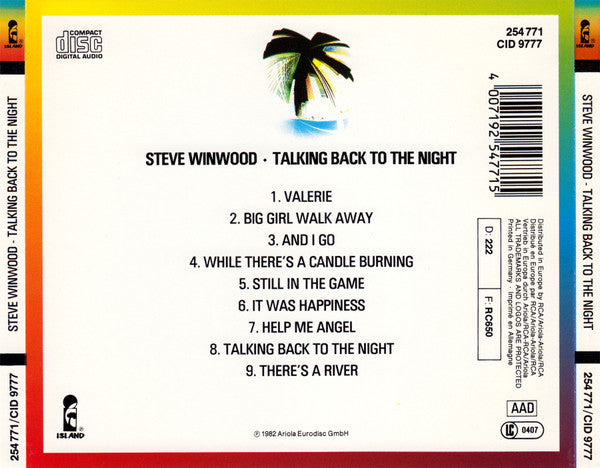 Steve Winwood : Talking Back To The Night (CD, Album, RE)