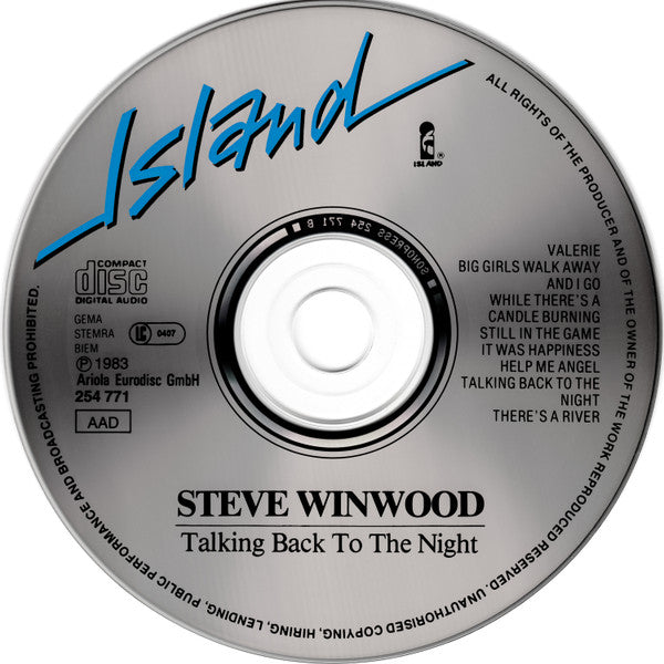 Steve Winwood : Talking Back To The Night (CD, Album, RE)