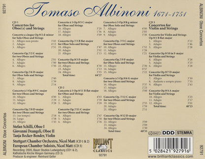 Tomaso Albinoni, Stefan Schilli, Stuttgarter Kammerorchester, Nicol Matt : Oboe Concertos Complete, Op. 7 & 9 (3xCD, Album)